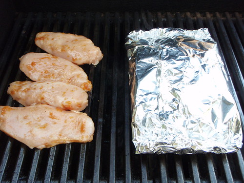 Foil wrapped Asparagus on the grill.