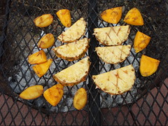 Grilling fruit over a live fire