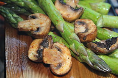 Grilled Cedar Planked Asparagus and Mushrooms