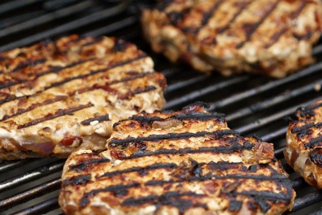 BBQ Pork Burgers on the grill
