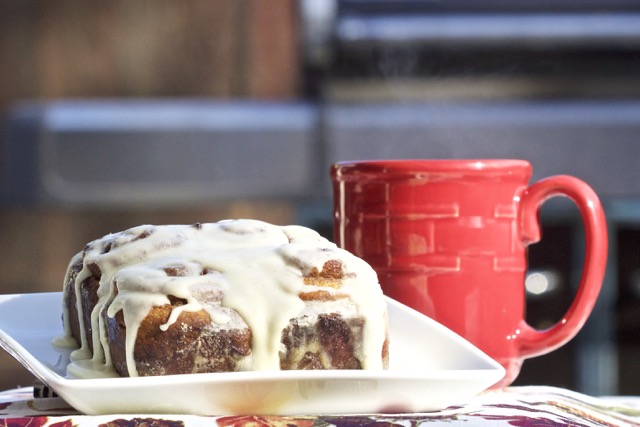 Egg Nog Cinnamon Rolls with Egg Nog Icing Baked on the Grill