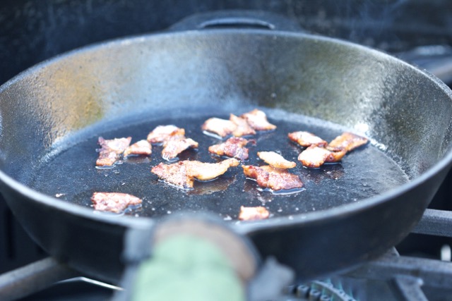 Frying bacon in a cast iron skillet