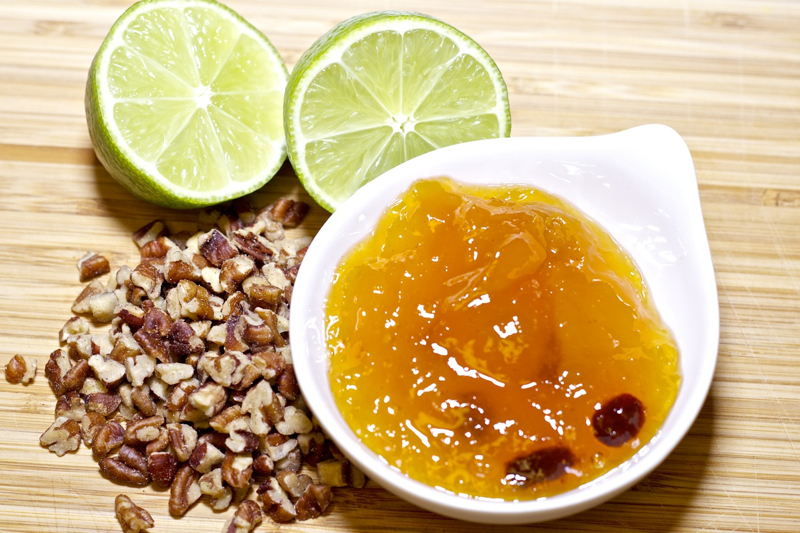 Limes, Chutney and pecans for Grilled bacon-wrapped stuffed chicken breasts