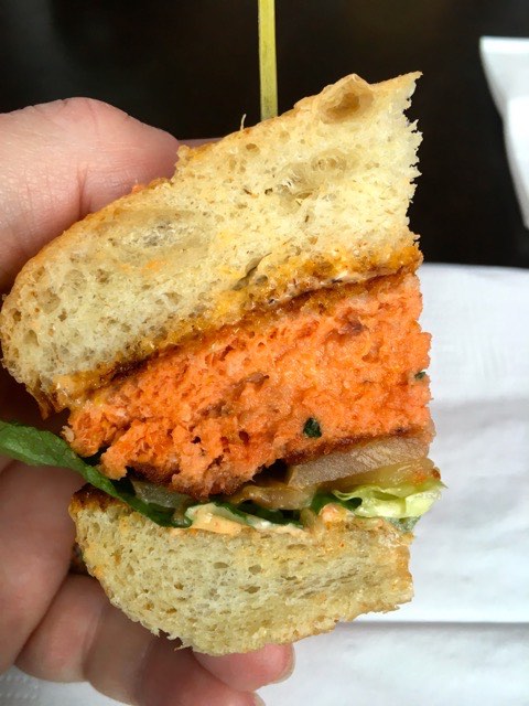 Huge Salmon Burger Sample | Traveling 4 Food | Gary House