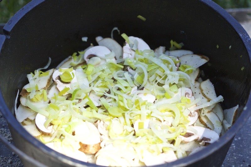 Layer of sauteed leeks | Cooking-Outdoors.com | Gary House