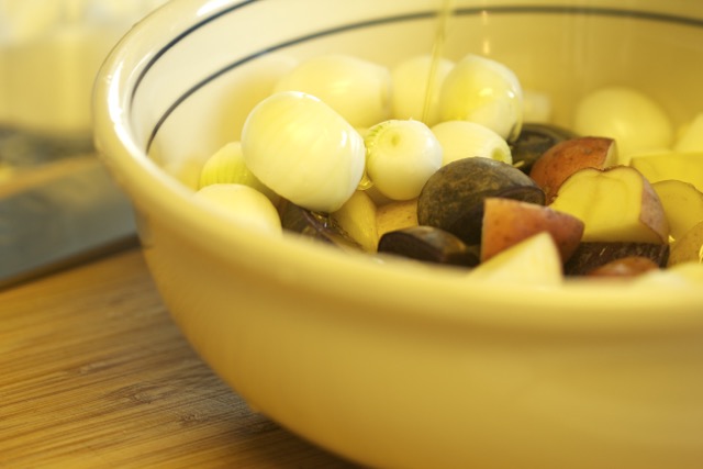 Small white onions and quartered potato medley